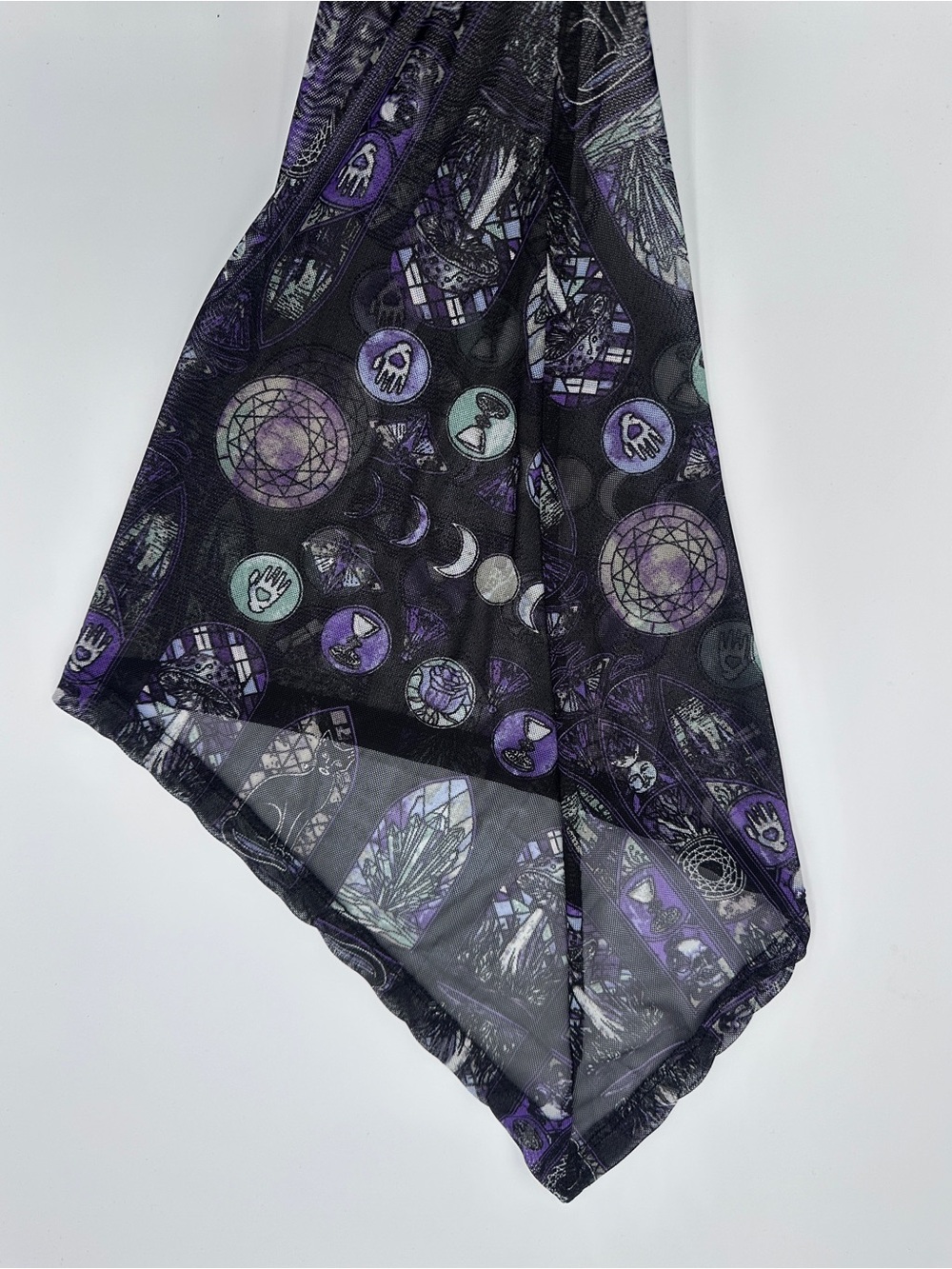 Hot Topic Black Sheer Mesh Long-Sleeve Top with Purple & Mint Mystical Print - Picture 5 of 6